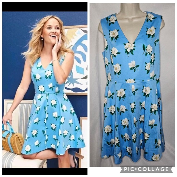 Draper James Dresses & Skirts - Draper James Magnolia Love Circle Fit and Flare Floral Blue Sleeveless Dress 10